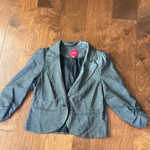 Pleated Lined women’s short blazer jacket gray button pockets fitted long sleeve